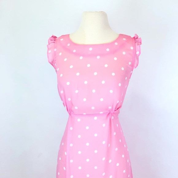 NWT SELKIE Pink polkadot NWT maxi dress large cottagecore puffy - Picture 7 of 8